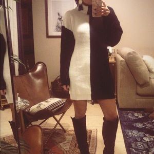 Colorblock turtleneck sweater dress